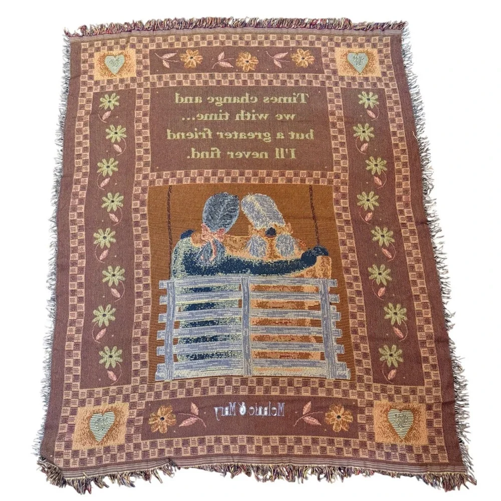 VTG Melanie‎ & Mary Woven Tapestry Friendship Throw Blanket Floral 50x60 Gifts
